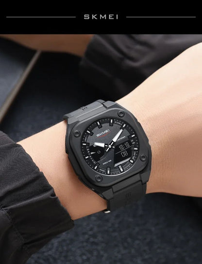 SKMEI Original Men's World Timer Watch – Premium Analog-Digital Sports Chronograph with Heavy-Duty Silicone Strap