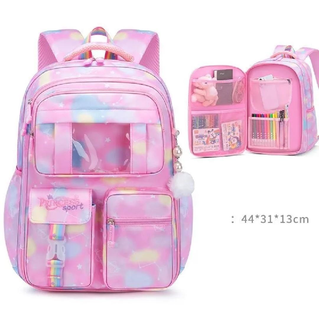 Princess Dream Rainbow School Backpack – Large Capacity Ergonomic Pastel Book Bag for Girls (44×31×13 cm)