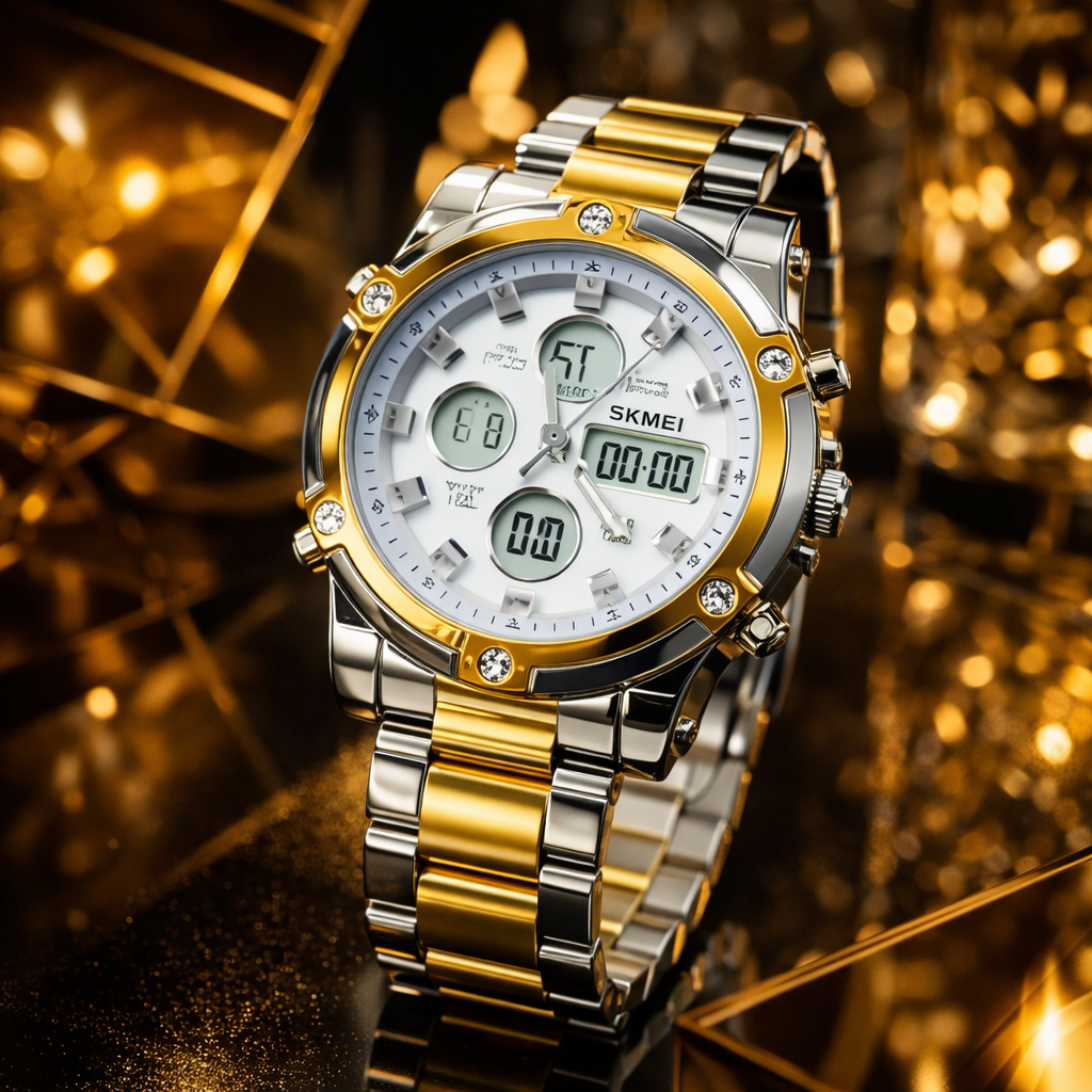 SKMEI Men's Luxury Two-Tone Gold & Silver Watch with White Dial