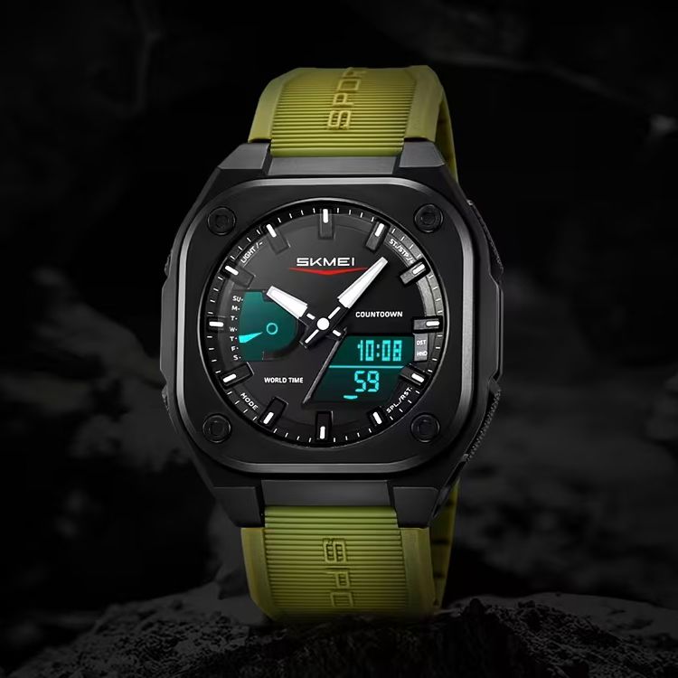 SKMEI Original Men's World Timer Watch – Premium Analog-Digital Sports Chronograph with Heavy-Duty Silicone Strap